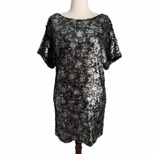 R&M Richards Black Silver Sequin Shift Dress Black Silver Cocktail /Evening 12